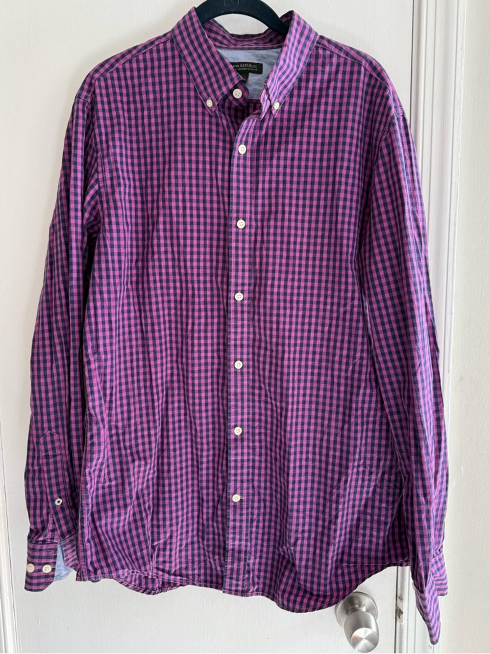 Banana Republic Purple and Black Check Button-Down Shirt Size L